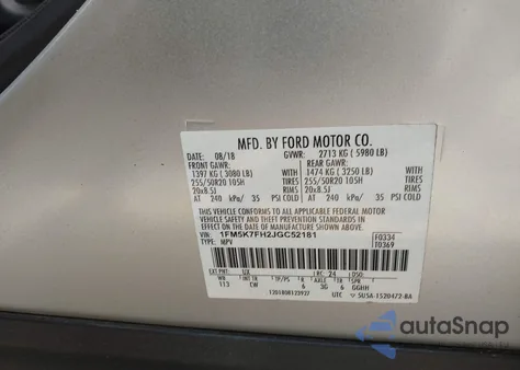 2018 Ford Explorer Limited из США, поврежденный, VIN 1FM5K7FH2JGC52181